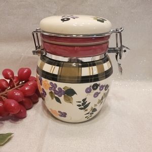 Oneida Canister STRAWBERRY PLAID Latched Lid 6in Tall - Replacement
